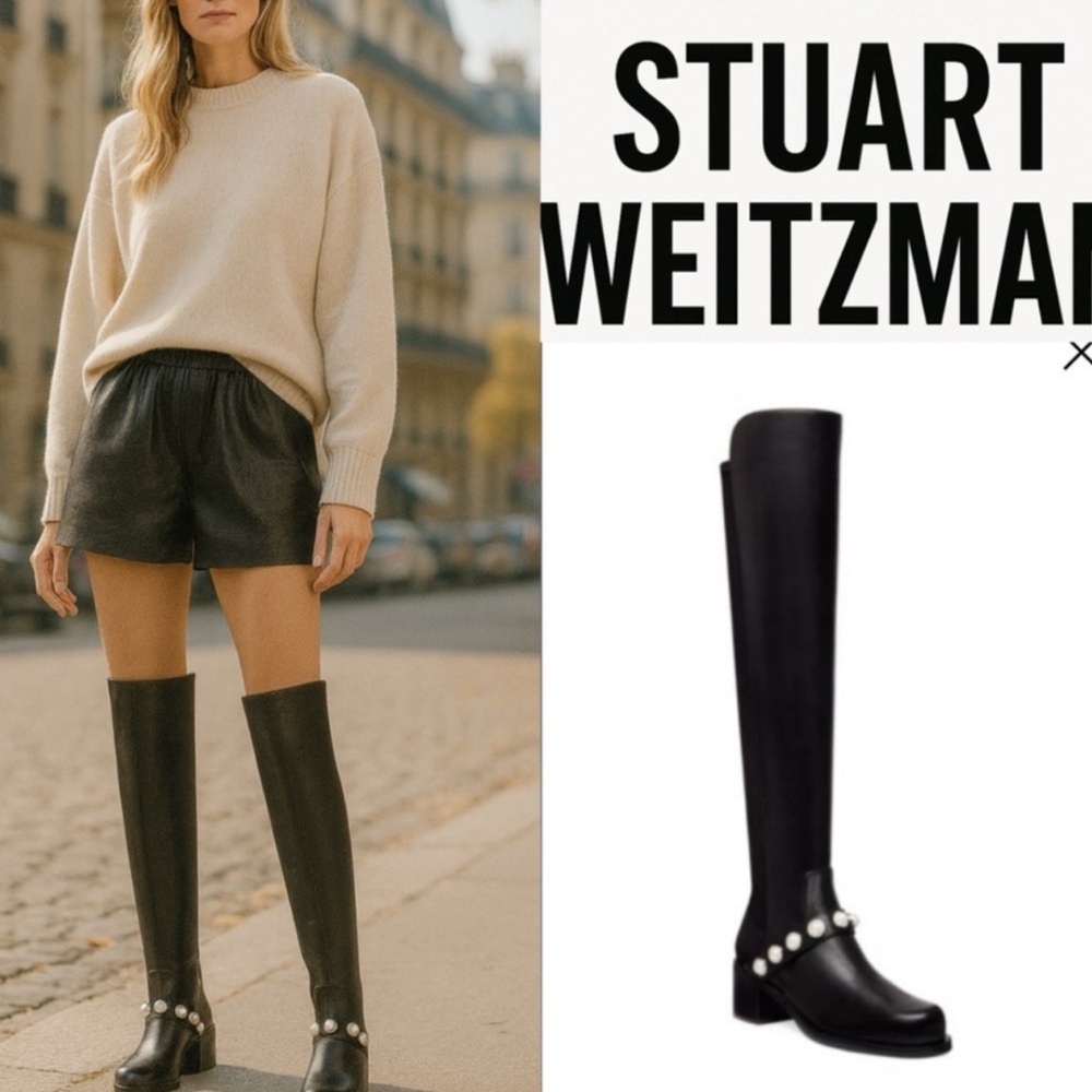 Black Over-the-Knee Leather Boots - Picture 2 of 3